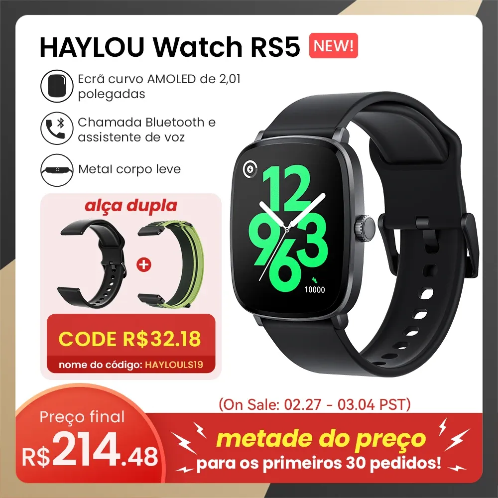 [Imposto Incluso] Smartwatch Haylou Rs5 Com Tela Amoled 2,01&Quot;, A Prova D'gua Com Ligaes E Assistente De Voz